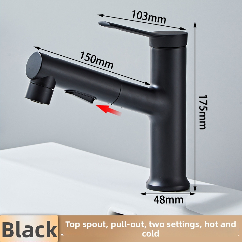 Výsuvný drezový kohútik – meď, horúca/studená voda, keramický diskový ventil, priemer sedla 35 mm, max 120°C