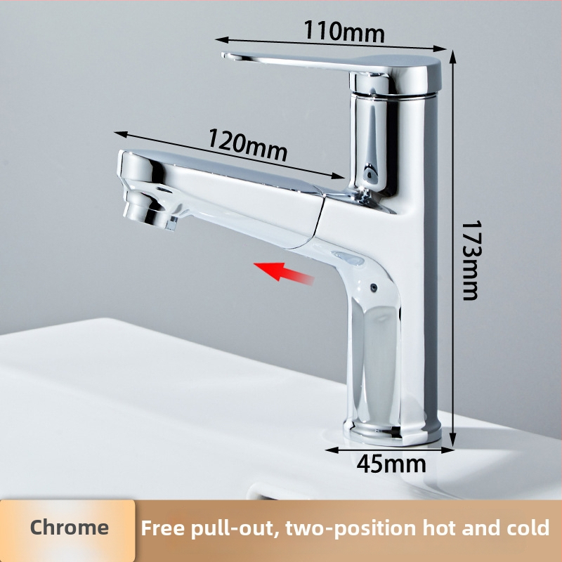 Výsuvný drezový kohútik – meď, horúca/studená voda, keramický diskový ventil, priemer sedla 35 mm, max 120°C