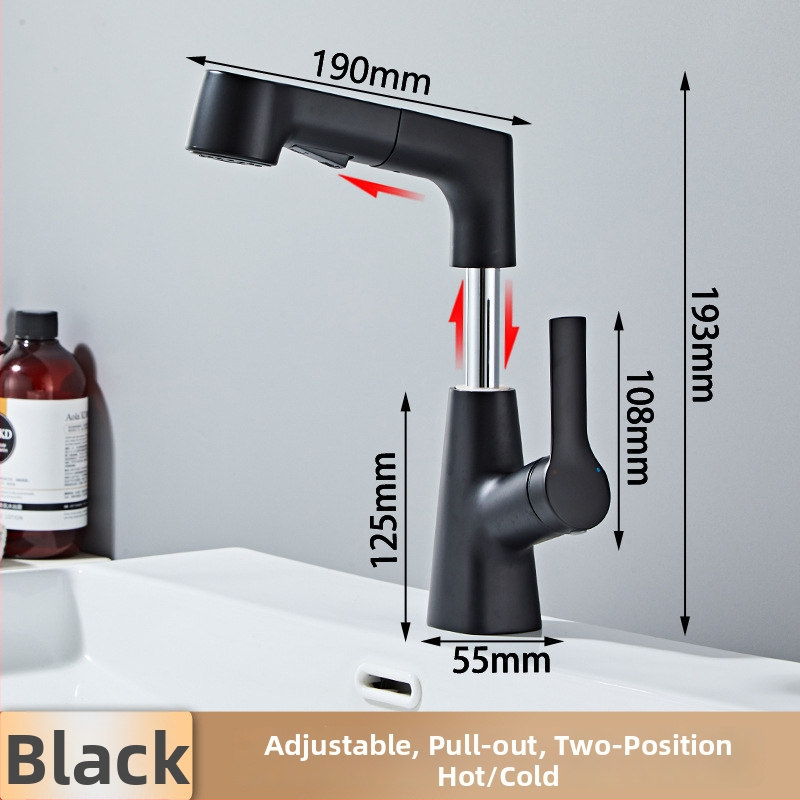 Výsuvný drezový kohútik – meď, horúca/studená voda, keramický diskový ventil, priemer sedla 35 mm, max 120°C