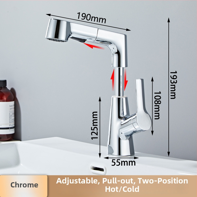 Výsuvný drezový kohútik – meď, horúca/studená voda, keramický diskový ventil, priemer sedla 35 mm, max 120°C