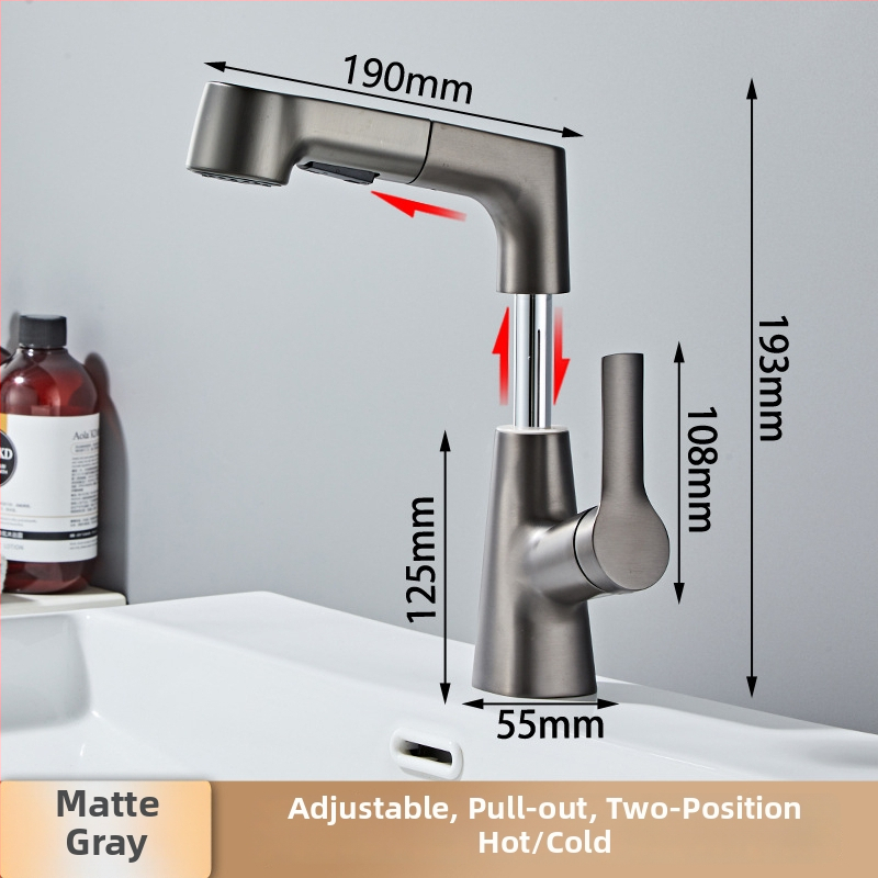 Výsuvný drezový kohútik – meď, horúca/studená voda, keramický diskový ventil, priemer sedla 35 mm, max 120°C