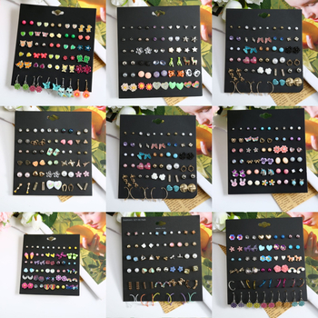 Blue pond Σκουλαρίκια από κράμα – σετ 30 ζευγάρια, καρτουν στυλ καρδιά, βύσματα από ανοξείδωτο ατσάλι, unisex κλασικός σχεδιασμός