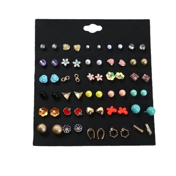 Blue pond Σκουλαρίκια από κράμα – σετ 30 ζευγάρια, καρτουν στυλ καρδιά, βύσματα από ανοξείδωτο ατσάλι, unisex κλασικός σχεδιασμός