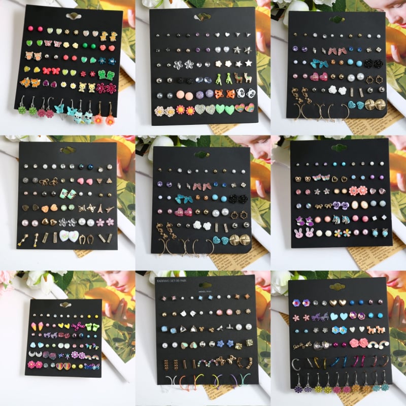 Blue pond Σκουλαρίκια από κράμα – σετ 30 ζευγάρια, καρτουν στυλ καρδιά, βύσματα από ανοξείδωτο ατσάλι, unisex κλασικός σχεδιασμός