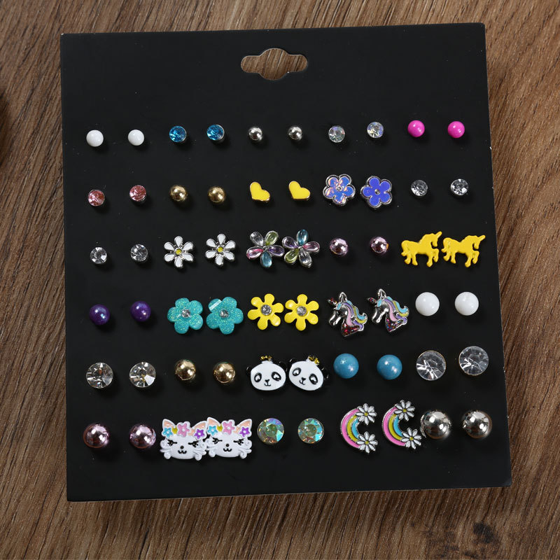 Blue pond Σκουλαρίκια από κράμα – σετ 30 ζευγάρια, καρτουν στυλ καρδιά, βύσματα από ανοξείδωτο ατσάλι, unisex κλασικός σχεδιασμός