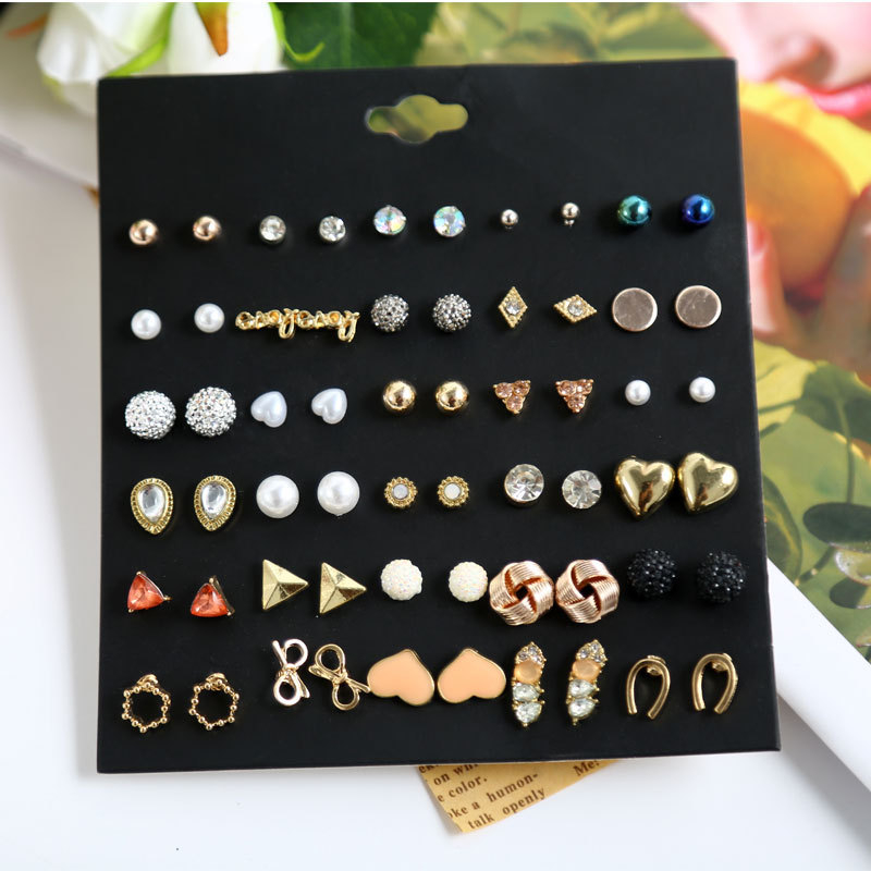 Blue pond Σκουλαρίκια από κράμα – σετ 30 ζευγάρια, καρτουν στυλ καρδιά, βύσματα από ανοξείδωτο ατσάλι, unisex κλασικός σχεδιασμός