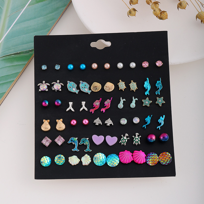 Blue pond Σκουλαρίκια από κράμα – σετ 30 ζευγάρια, καρτουν στυλ καρδιά, βύσματα από ανοξείδωτο ατσάλι, unisex κλασικός σχεδιασμός