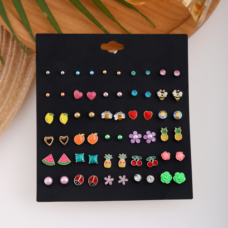 Blue pond Σκουλαρίκια από κράμα – σετ 30 ζευγάρια, καρτουν στυλ καρδιά, βύσματα από ανοξείδωτο ατσάλι, unisex κλασικός σχεδιασμός