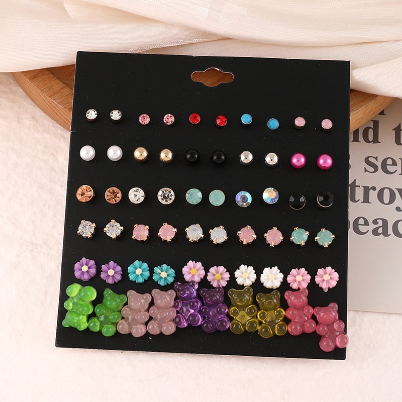 Blue pond Σκουλαρίκια από κράμα – σετ 30 ζευγάρια, καρτουν στυλ καρδιά, βύσματα από ανοξείδωτο ατσάλι, unisex κλασικός σχεδιασμός