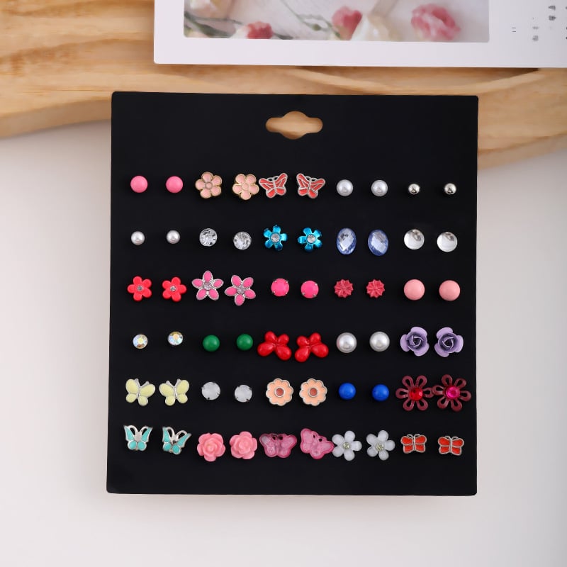 Blue pond Σκουλαρίκια από κράμα – σετ 30 ζευγάρια, καρτουν στυλ καρδιά, βύσματα από ανοξείδωτο ατσάλι, unisex κλασικός σχεδιασμός