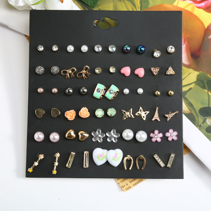 Blue pond Σκουλαρίκια από κράμα – σετ 30 ζευγάρια, καρτουν στυλ καρδιά, βύσματα από ανοξείδωτο ατσάλι, unisex κλασικός σχεδιασμός