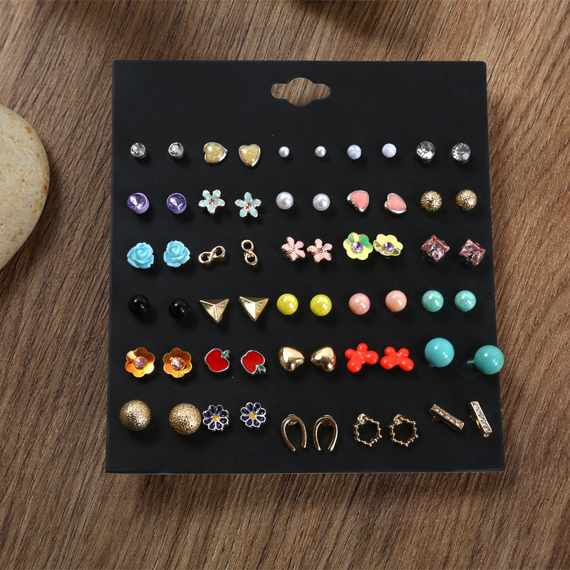 Blue pond Σκουλαρίκια από κράμα – σετ 30 ζευγάρια, καρτουν στυλ καρδιά, βύσματα από ανοξείδωτο ατσάλι, unisex κλασικός σχεδιασμός