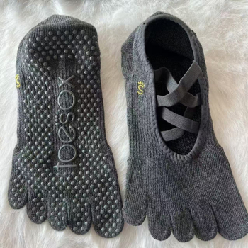 Toesox joga čarape za pilates, otvorena leđa, preklopne trake, mrežasti materijal, pet prstiju, protuklizne točkice, 70–80% pamuk