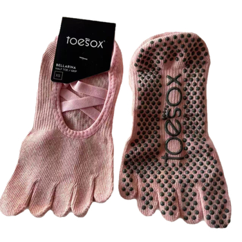 Toesox joga čarape za pilates, otvorena leđa, preklopne trake, mrežasti materijal, pet prstiju, protuklizne točkice, 70–80% pamuk