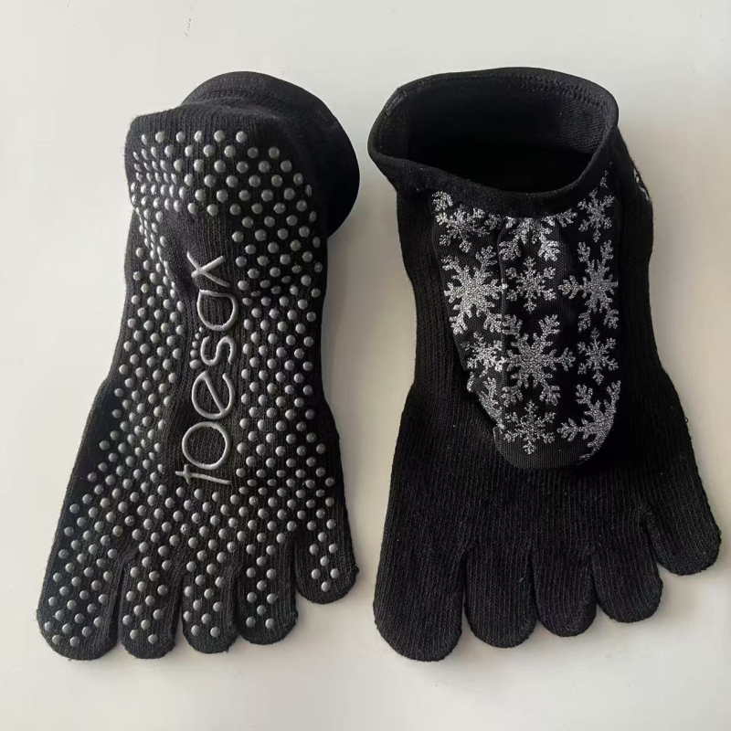 Toesox joga čarape za pilates, otvorena leđa, preklopne trake, mrežasti materijal, pet prstiju, protuklizne točkice, 70–80% pamuk