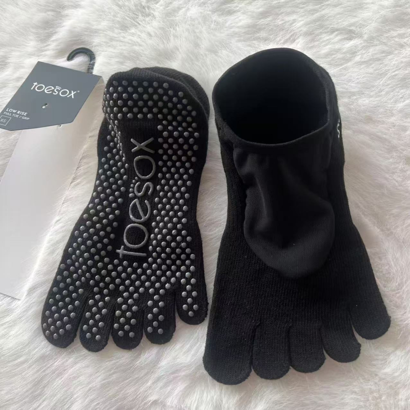 Toesox joga čarape za pilates, otvorena leđa, preklopne trake, mrežasti materijal, pet prstiju, protuklizne točkice, 70–80% pamuk