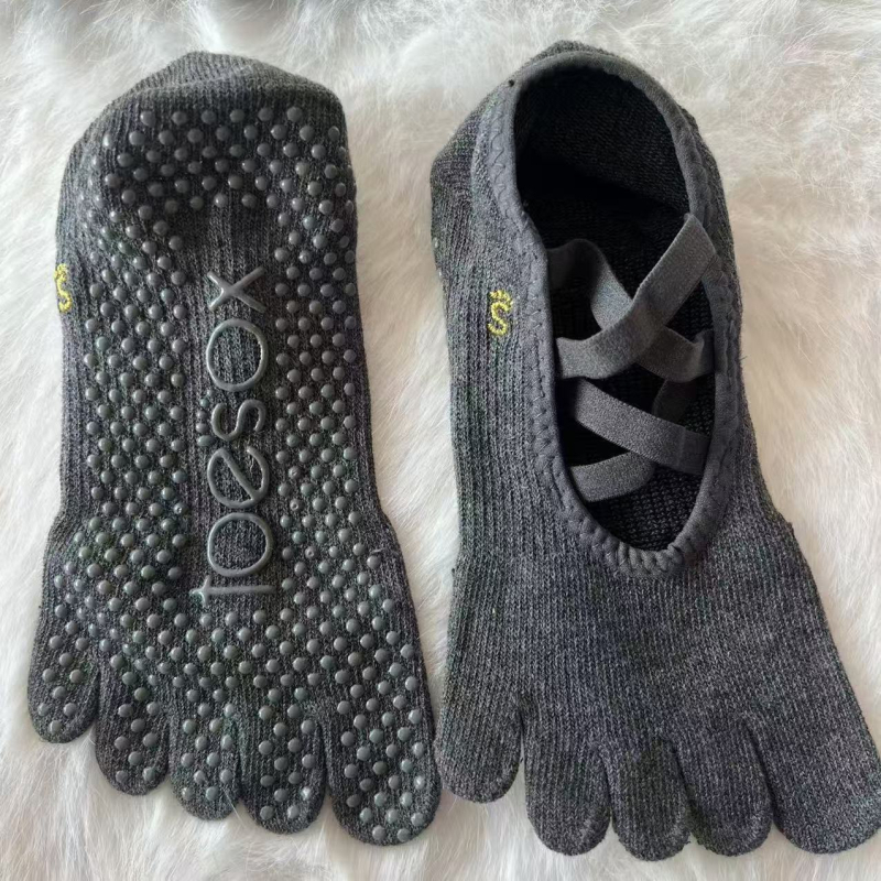 Toesox joga čarape za pilates, otvorena leđa, preklopne trake, mrežasti materijal, pet prstiju, protuklizne točkice, 70–80% pamuk