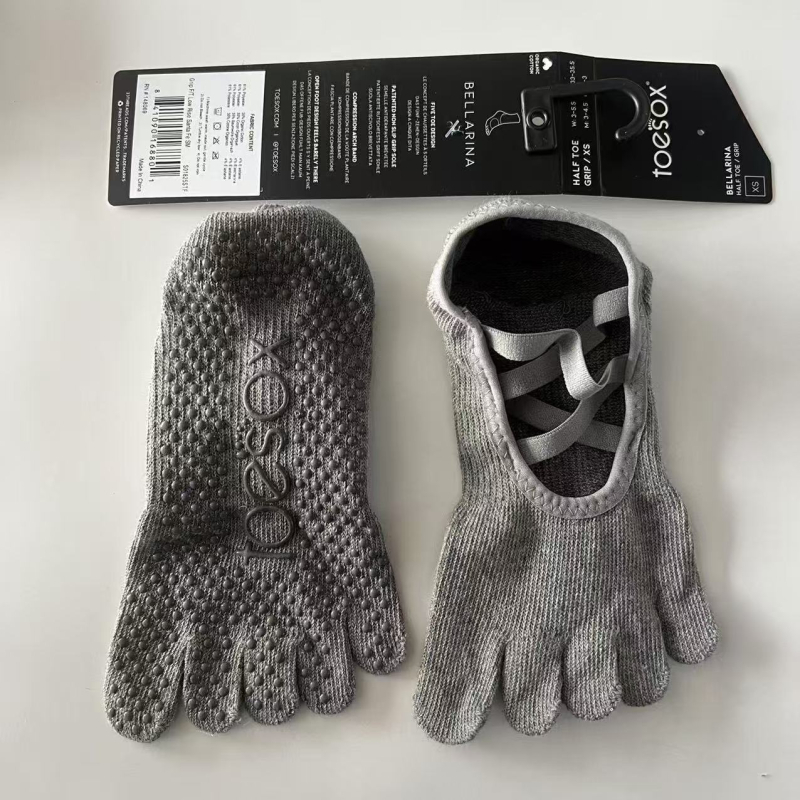 Toesox joga čarape za pilates, otvorena leđa, preklopne trake, mrežasti materijal, pet prstiju, protuklizne točkice, 70–80% pamuk