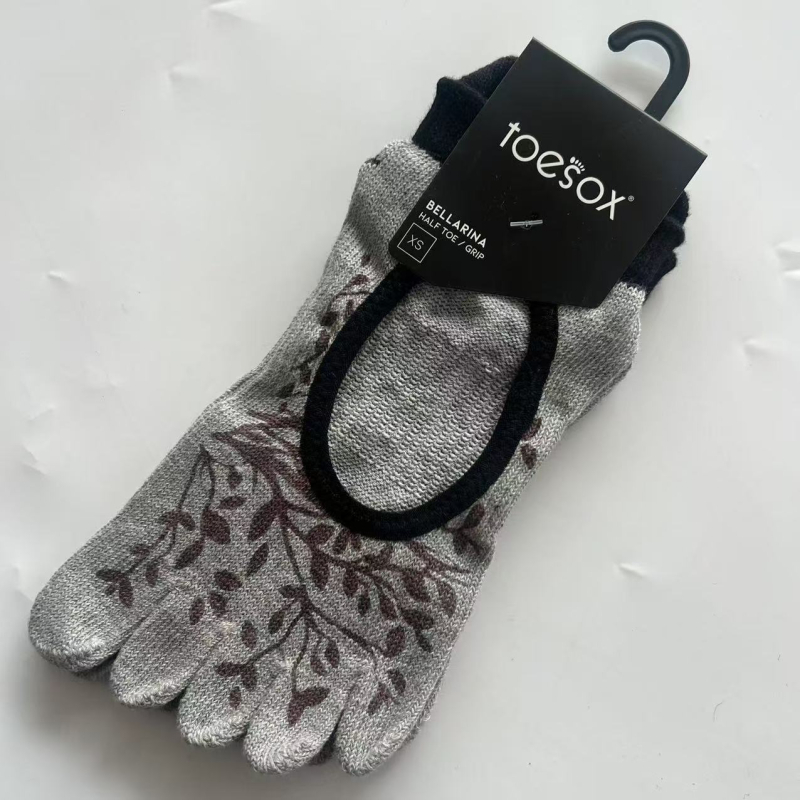 Toesox joga čarape za pilates, otvorena leđa, preklopne trake, mrežasti materijal, pet prstiju, protuklizne točkice, 70–80% pamuk