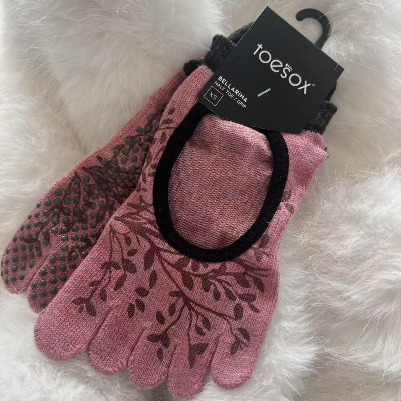 Toesox joga čarape za pilates, otvorena leđa, preklopne trake, mrežasti materijal, pet prstiju, protuklizne točkice, 70–80% pamuk