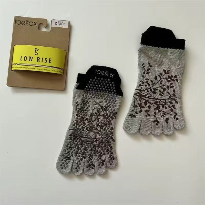 Toesox joga čarape za pilates, otvorena leđa, preklopne trake, mrežasti materijal, pet prstiju, protuklizne točkice, 70–80% pamuk