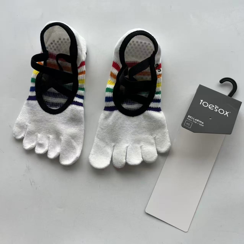 Toesox joga čarape za pilates, otvorena leđa, preklopne trake, mrežasti materijal, pet prstiju, protuklizne točkice, 70–80% pamuk