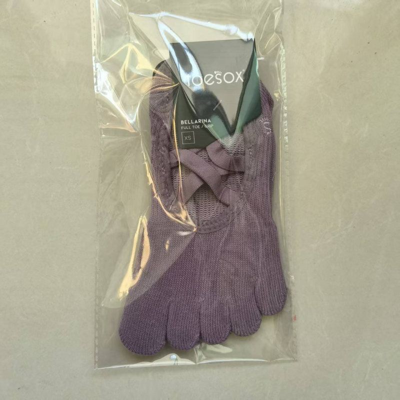 Toesox joga čarape za pilates, otvorena leđa, preklopne trake, mrežasti materijal, pet prstiju, protuklizne točkice, 70–80% pamuk