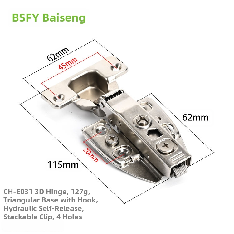 Ανοξείδωτος μεντεσές ντουλάπας με 3D αποσβεστικό μηχανισμό, αποσπώμενος, πάχος 3,5 mm, κατάλληλος για διάφορες πόρτες ντουλαπιών