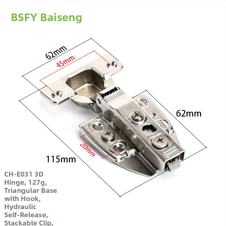 Ανοξείδωτος μεντεσές ντουλάπας με 3D αποσβεστικό μηχανισμό, αποσπώμενος, πάχος 3,5 mm, κατάλληλος για διάφορες πόρτες ντουλαπιών