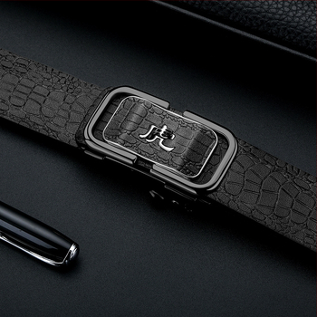 Curea din piele pentru bărbați, design 12 zodii, cataramă automată, piele naturală, două straturi de piele de vițel, placare electrolitică