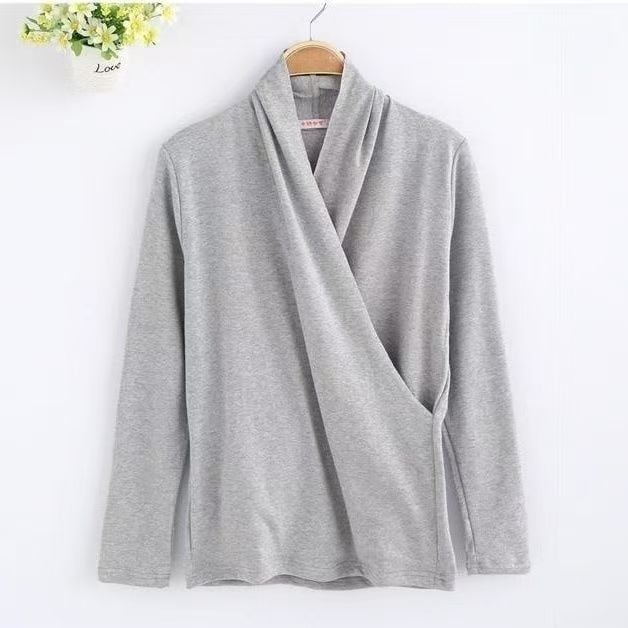 Σετ τοπ θηλασμού για εγκύους – μακριά μανίκια, μίξη βαμβάκι-ελαστάν, μπροστινό άνοιγμα θηλασμού, φθινοπωρινό 2025, στυλ τεσσάρων εποχών