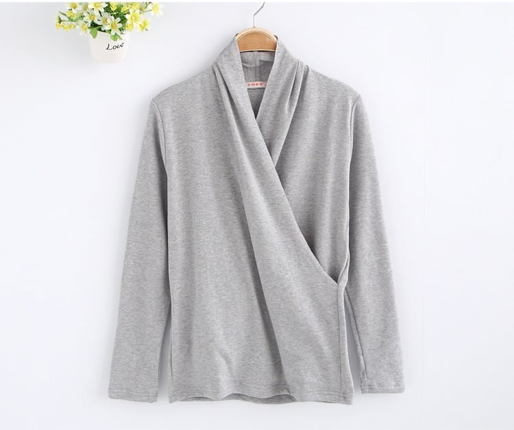 Σετ τοπ θηλασμού για εγκύους – μακριά μανίκια, μίξη βαμβάκι-ελαστάν, μπροστινό άνοιγμα θηλασμού, φθινοπωρινό 2025, στυλ τεσσάρων εποχών