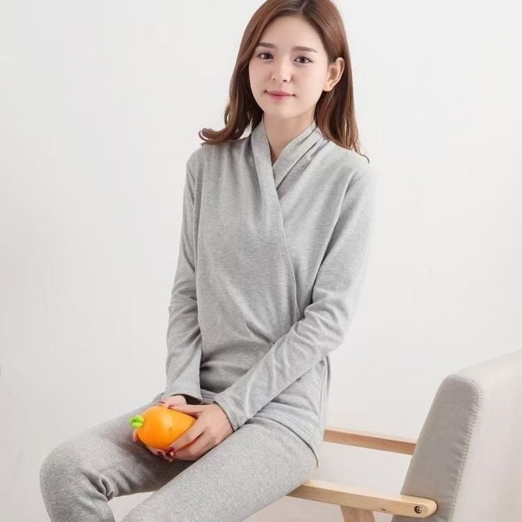 Σετ τοπ θηλασμού για εγκύους – μακριά μανίκια, μίξη βαμβάκι-ελαστάν, μπροστινό άνοιγμα θηλασμού, φθινοπωρινό 2025, στυλ τεσσάρων εποχών