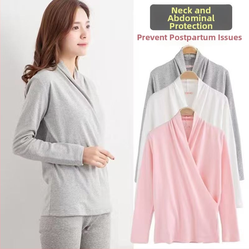 Σετ τοπ θηλασμού για εγκύους – μακριά μανίκια, μίξη βαμβάκι-ελαστάν, μπροστινό άνοιγμα θηλασμού, φθινοπωρινό 2025, στυλ τεσσάρων εποχών