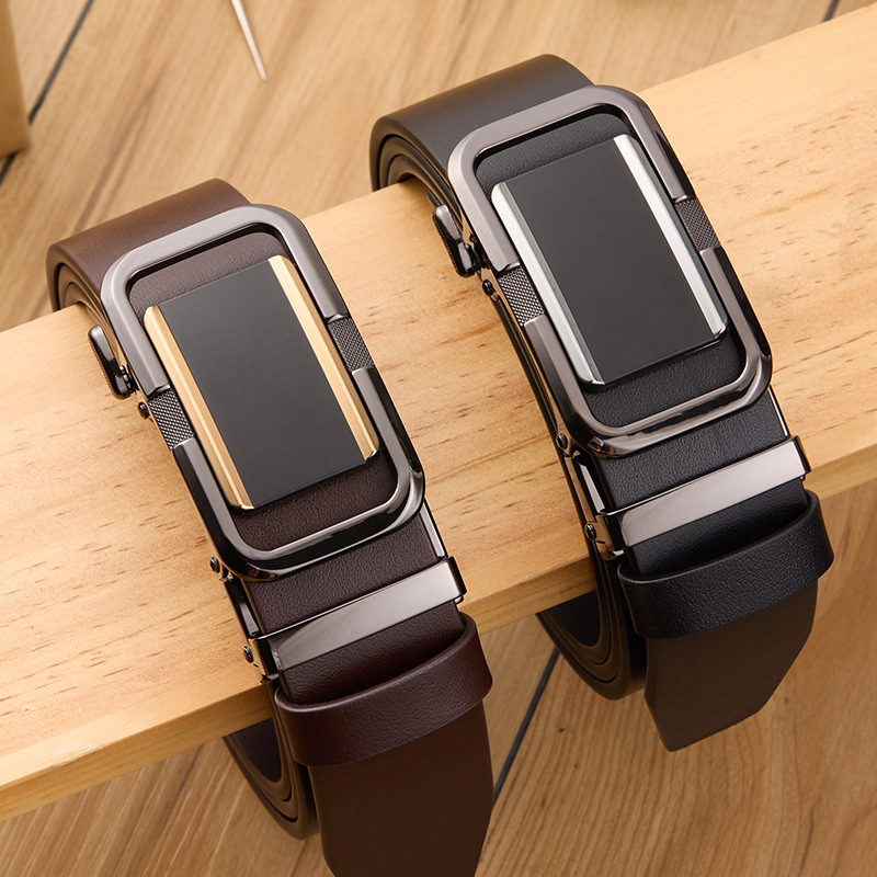 Curea GELING din piele naturală, din piele de vițel prim-strat, cataramă automată, piele tratată vegetal, design cu un singur strat