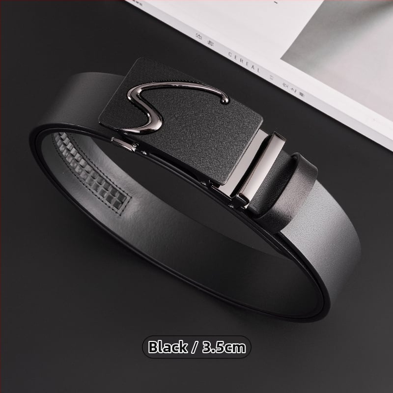 Curea GELING din piele naturală, din piele de vițel prim-strat, cataramă automată, piele tratată vegetal, design cu un singur strat