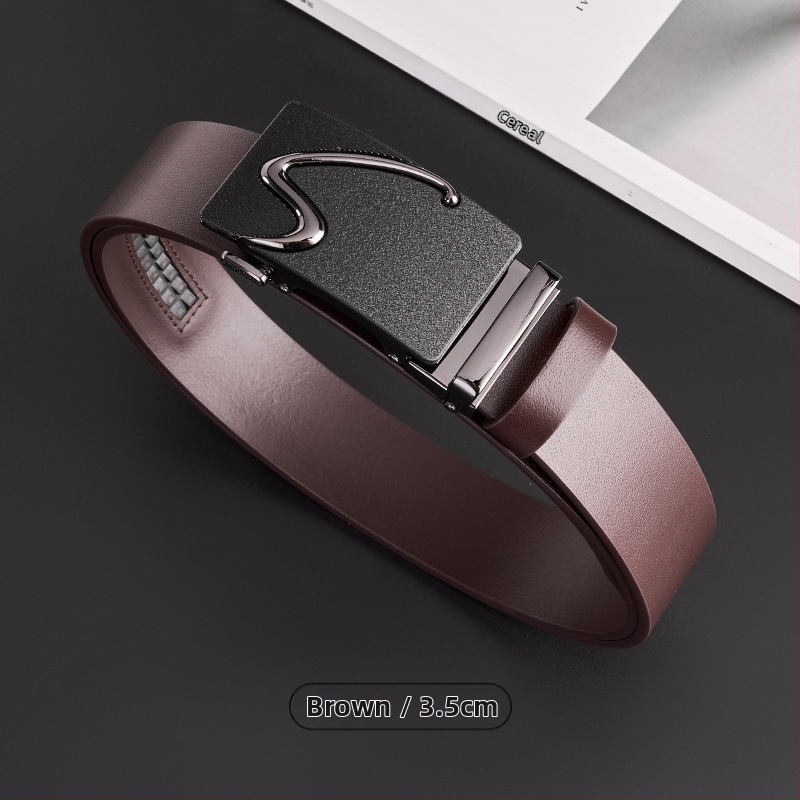 Curea GELING din piele naturală, din piele de vițel prim-strat, cataramă automată, piele tratată vegetal, design cu un singur strat