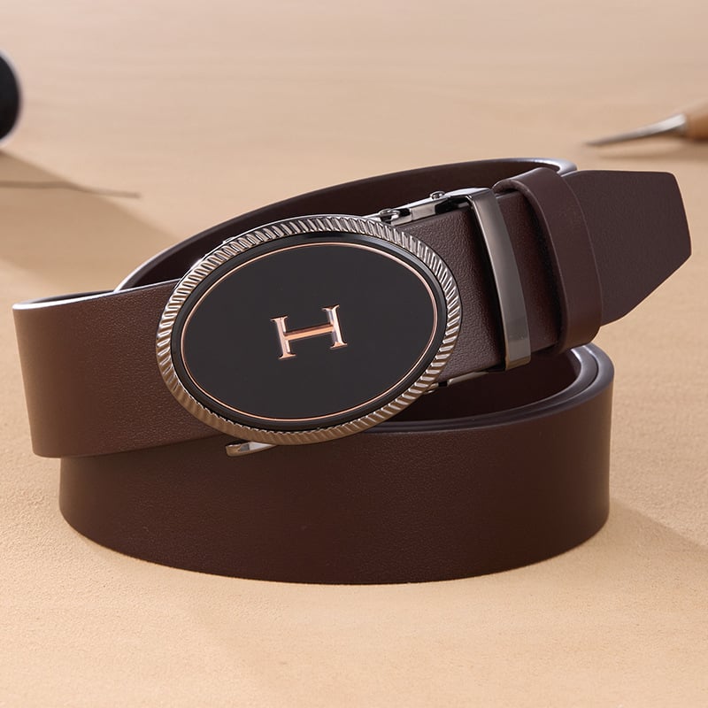 Curea GELING din piele naturală, din piele de vițel prim-strat, cataramă automată, piele tratată vegetal, design cu un singur strat