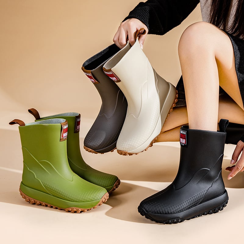 Botosei de ploaie pentru femei, slip-on, gambă joasă, exterior PVC, impermeabile, talpă antiderapantă