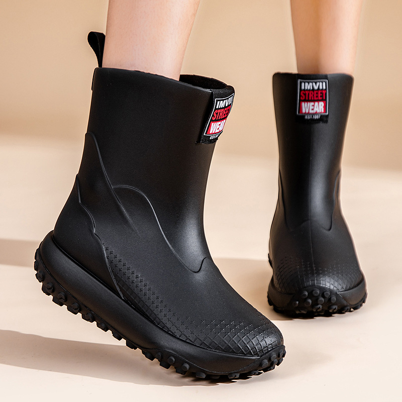 Botosei de ploaie pentru femei, slip-on, gambă joasă, exterior PVC, impermeabile, talpă antiderapantă