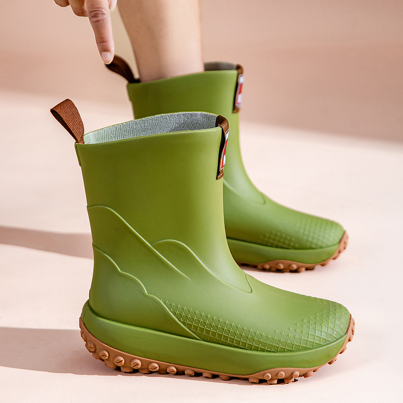 Botosei de ploaie pentru femei, slip-on, gambă joasă, exterior PVC, impermeabile, talpă antiderapantă