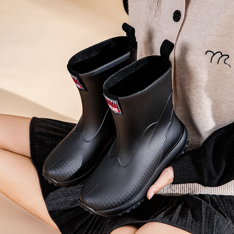 Botosei de ploaie pentru femei, slip-on, gambă joasă, exterior PVC, impermeabile, talpă antiderapantă