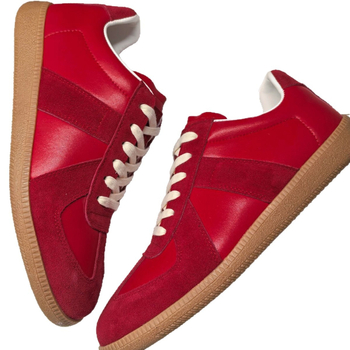 Ανδρικά sneakers – Άνω μέρος από γνήσιο δέρμα, στρογγυλή μύτη, με κορδόνια, καουτσούκ σόλα, χαμηλός σχεδιασμός