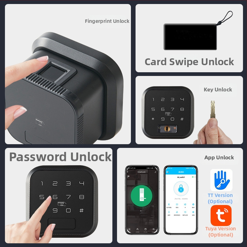 Weirman B3 интелигентен заключващ механизъм за дървена врата с отпечатък, парола, карта и ключ, дистанционно отключване; съхранява до 100 отпечатъка, над 100 000 отключвания, сканиране до 0,5 s, DC захранване, -20–65°C, 20–90% влажност.