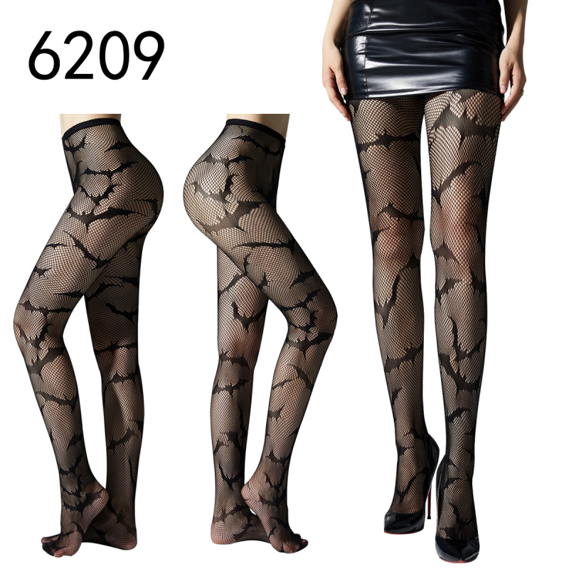 Női hálózati harisnya leopard mintával, Halloween szellem motívum, áttetsző vékony kevert anyag