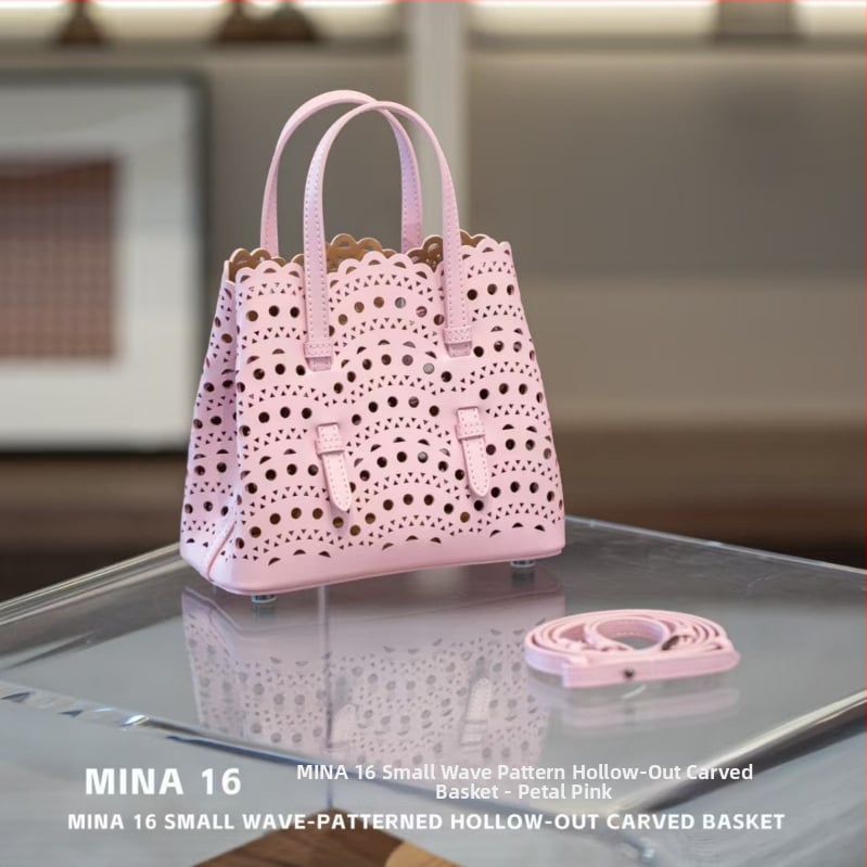 Τσάντα από γνήσιο δέρμα με κυματοειδές πλέγμα και διάτρητη φυλλώδη διακόσμηση, στυλ basket, αστικός μινιμαλιστικός crossbody με μονό λουρί, ορθογώνιο σχήμα, θήκη για κινητό και θήκη με φερμουάρ, επένδυση πολυεστέρα