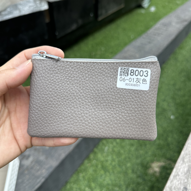 Γυναικείο πορτοφόλι με φερμουάρ από γνήσιο δέρμα, πρώτο στρώμα βοδινού δέρματος, υφή Lychee, μαλακή επένδυση από δέρμα