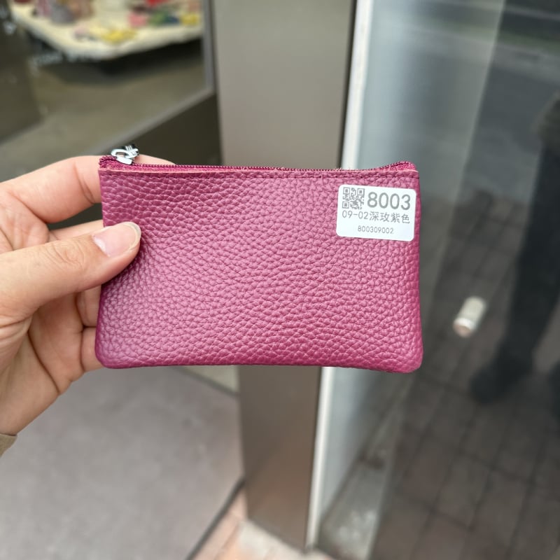 Γυναικείο πορτοφόλι με φερμουάρ από γνήσιο δέρμα, πρώτο στρώμα βοδινού δέρματος, υφή Lychee, μαλακή επένδυση από δέρμα