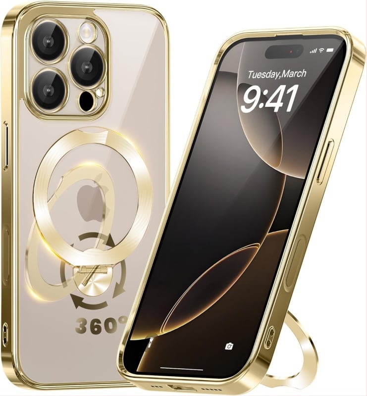 iPhone-hoz készült 360°-os forgó állvánnyal ellátott tok, átlátszó szilikon, CNC-kivitel, ütésálló, mágneses rögzítéssel, kompatibilis az iPhone 12/13/14 sorozattal