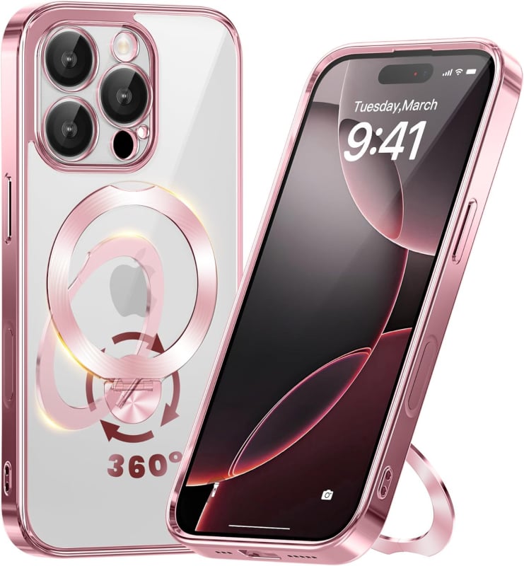 iPhone-hoz készült 360°-os forgó állvánnyal ellátott tok, átlátszó szilikon, CNC-kivitel, ütésálló, mágneses rögzítéssel, kompatibilis az iPhone 12/13/14 sorozattal